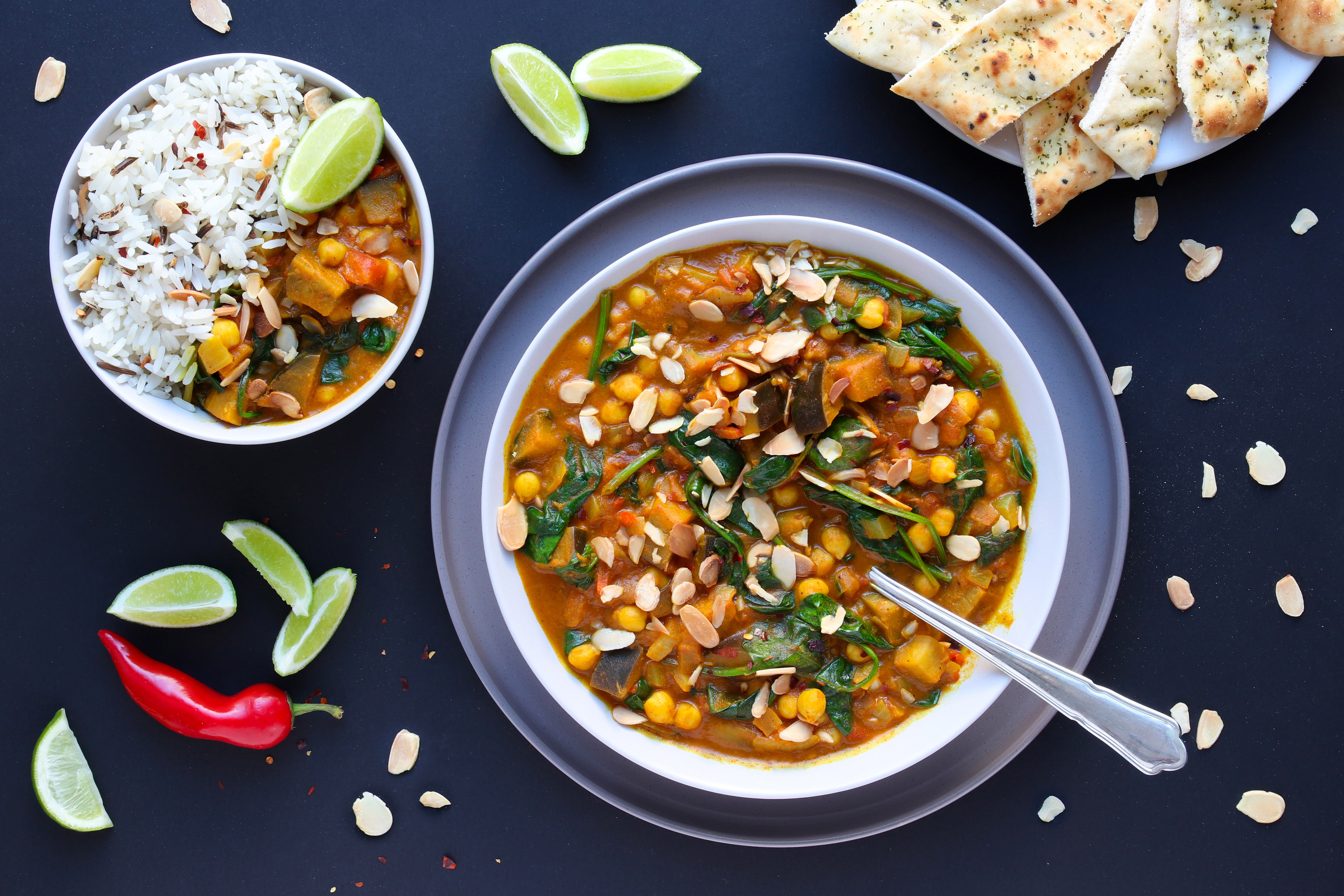 Vegan Chickpea, Aubergine and Spinach Curry
