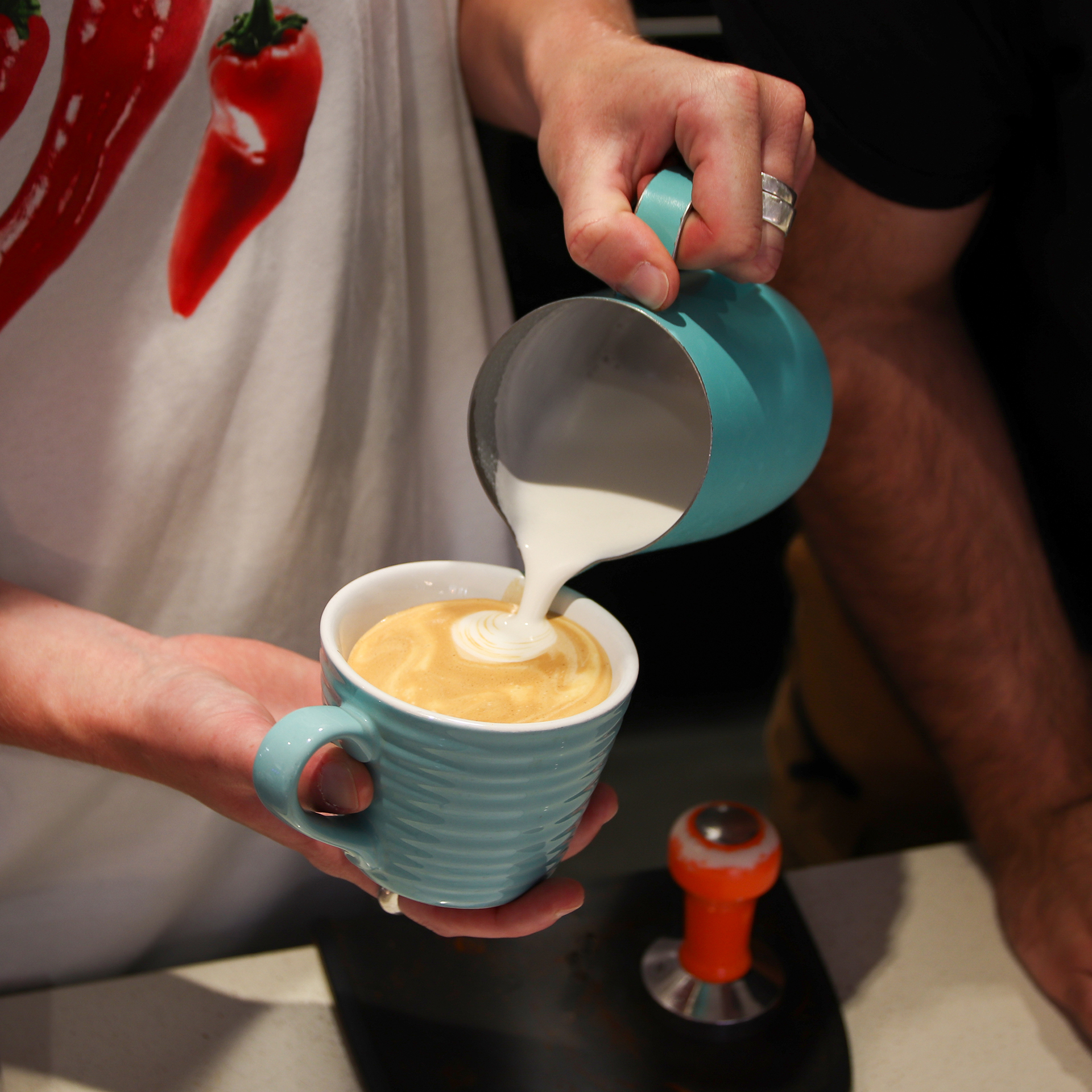 Nancy Delamare has a go at latte art