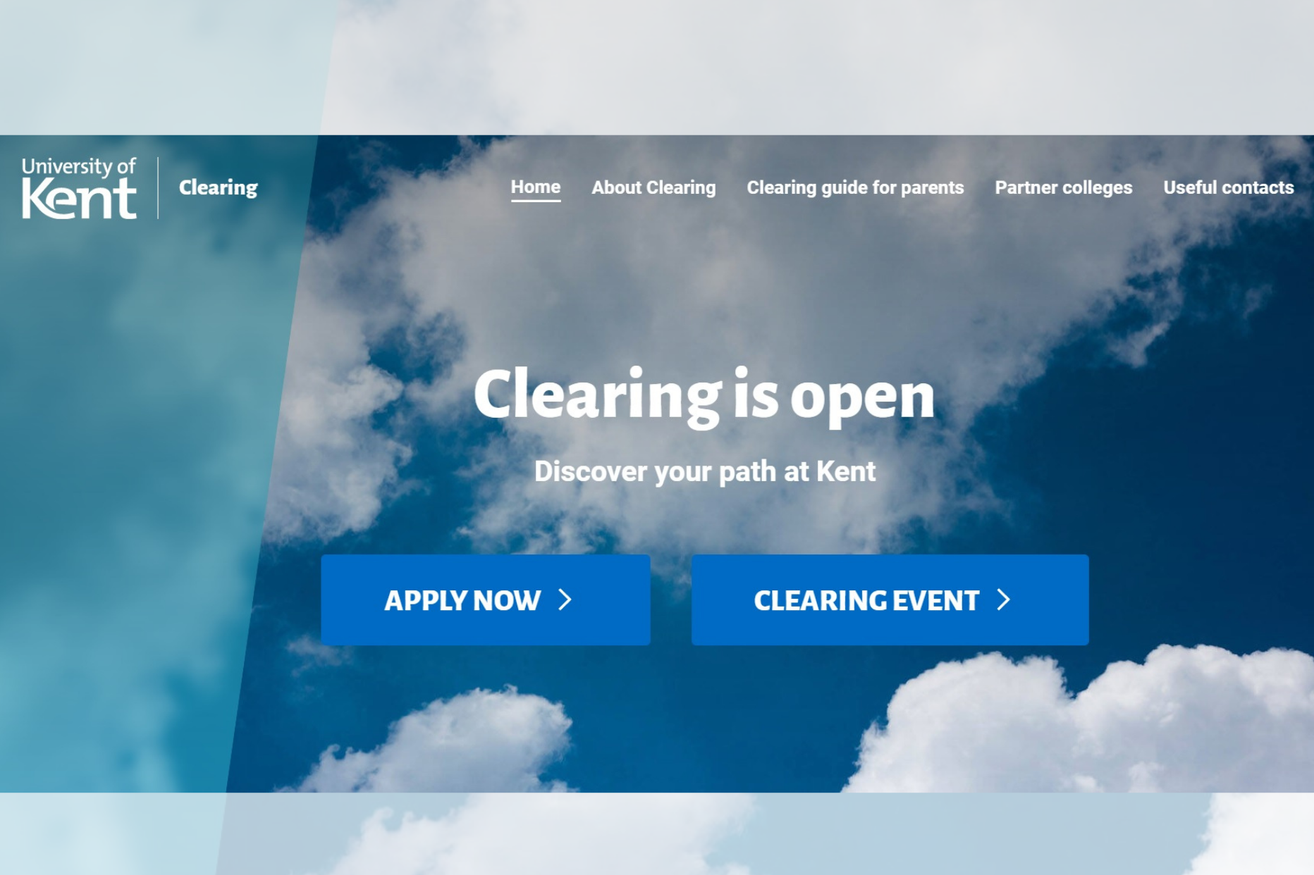 Image of clearing application webpage welcoming applications