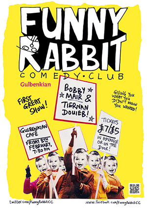 Poster to advertise the first night of Funny Rabbit