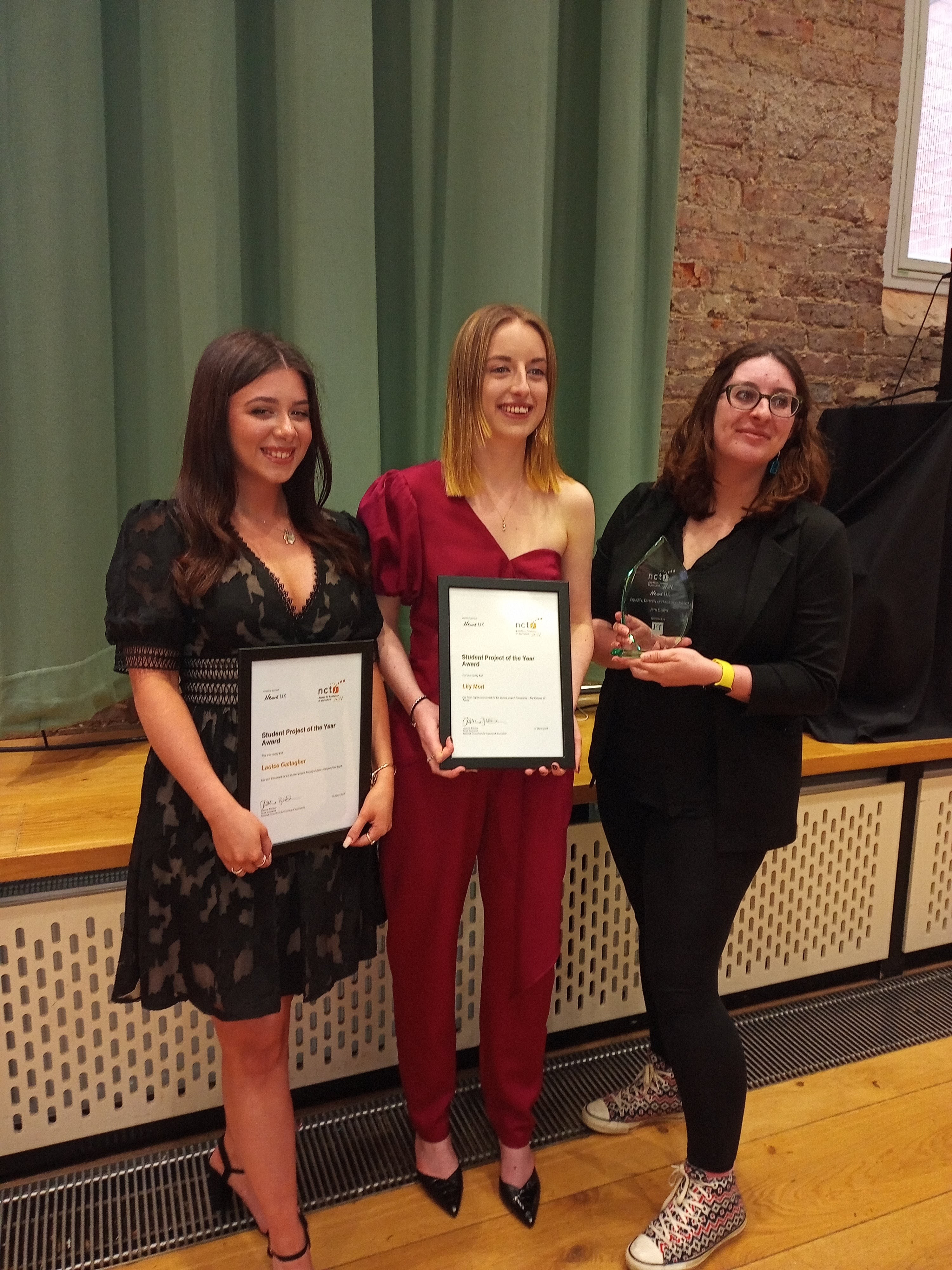 CfJ students with their NCTJ Awards (L-R) Laoise Gallagher, Lily Morl, Jem Collins