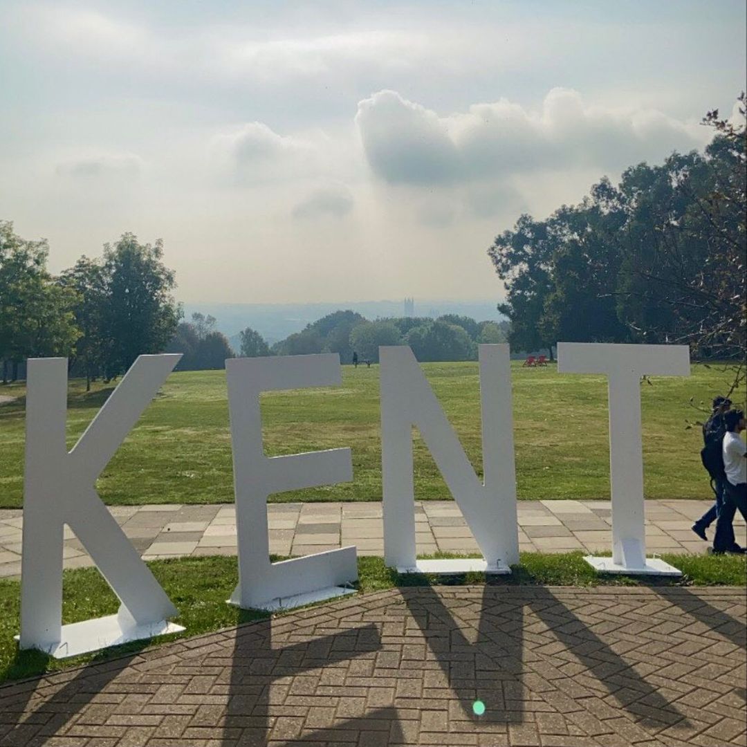 Large Kent sign on campus