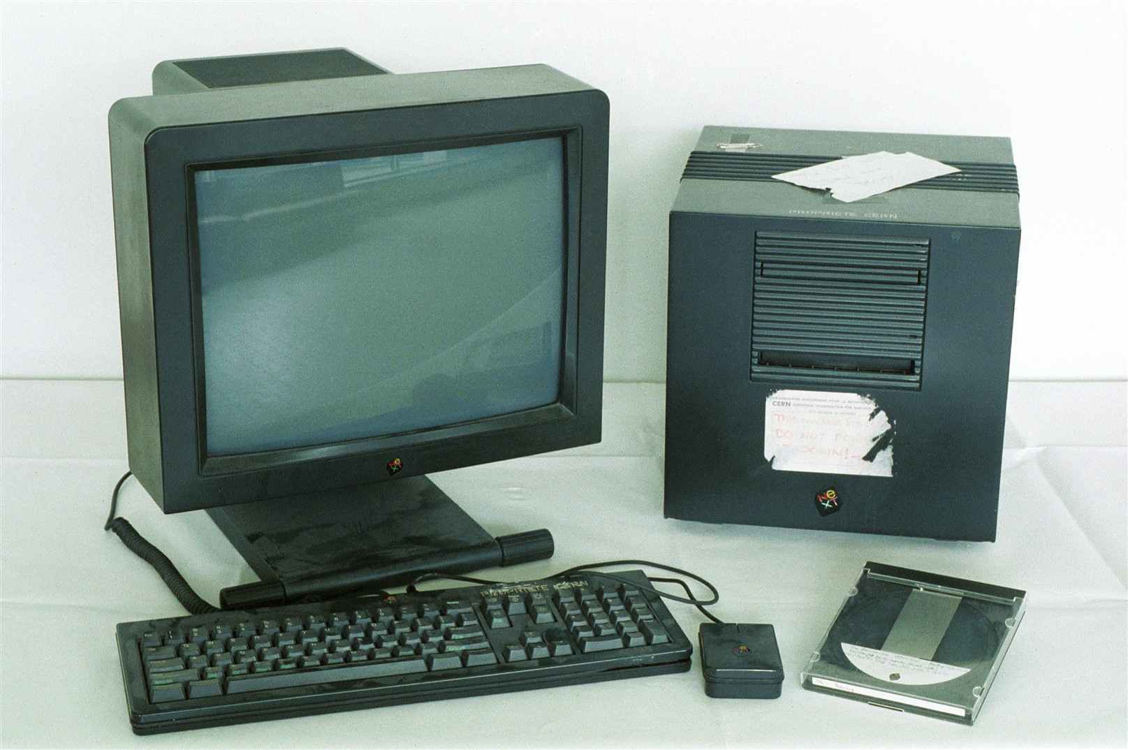A picture of the PC used to run the first WWW server, multimedia browser and web editor
