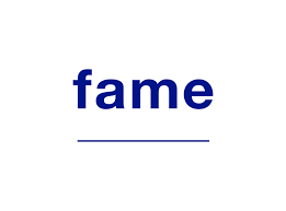 Fame logo in blue text and underlined
