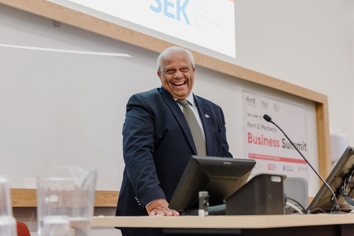 A picture of Lord Hastings presenting at the Kent and Medway Business Summit