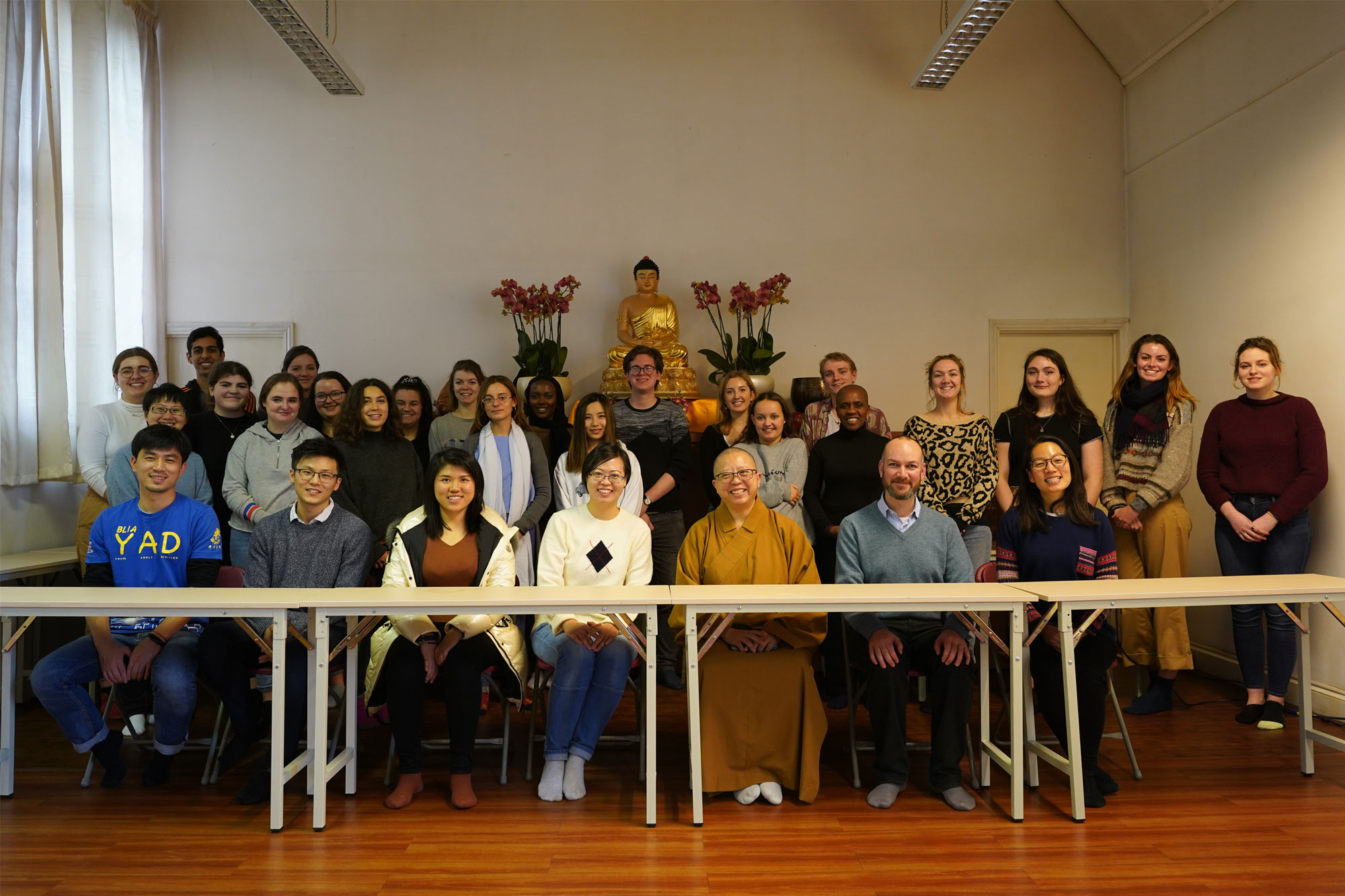 Students with Dr Jonathan Mair at the London Fo Guang Shan temple