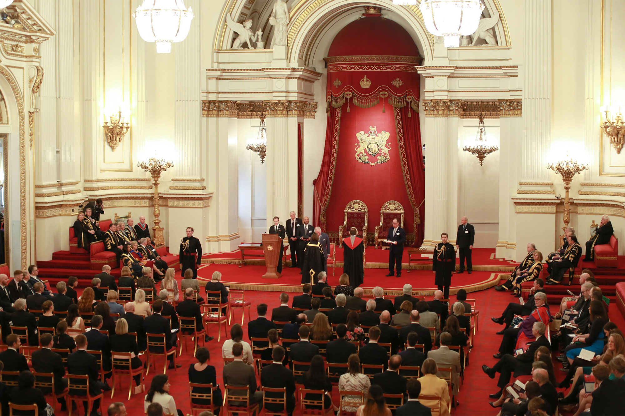 Director of DICE, Professor Bob Smith, and Vice-Chancellor Professor Karen Cox receiving the award at ceremony in Buckingham Palace