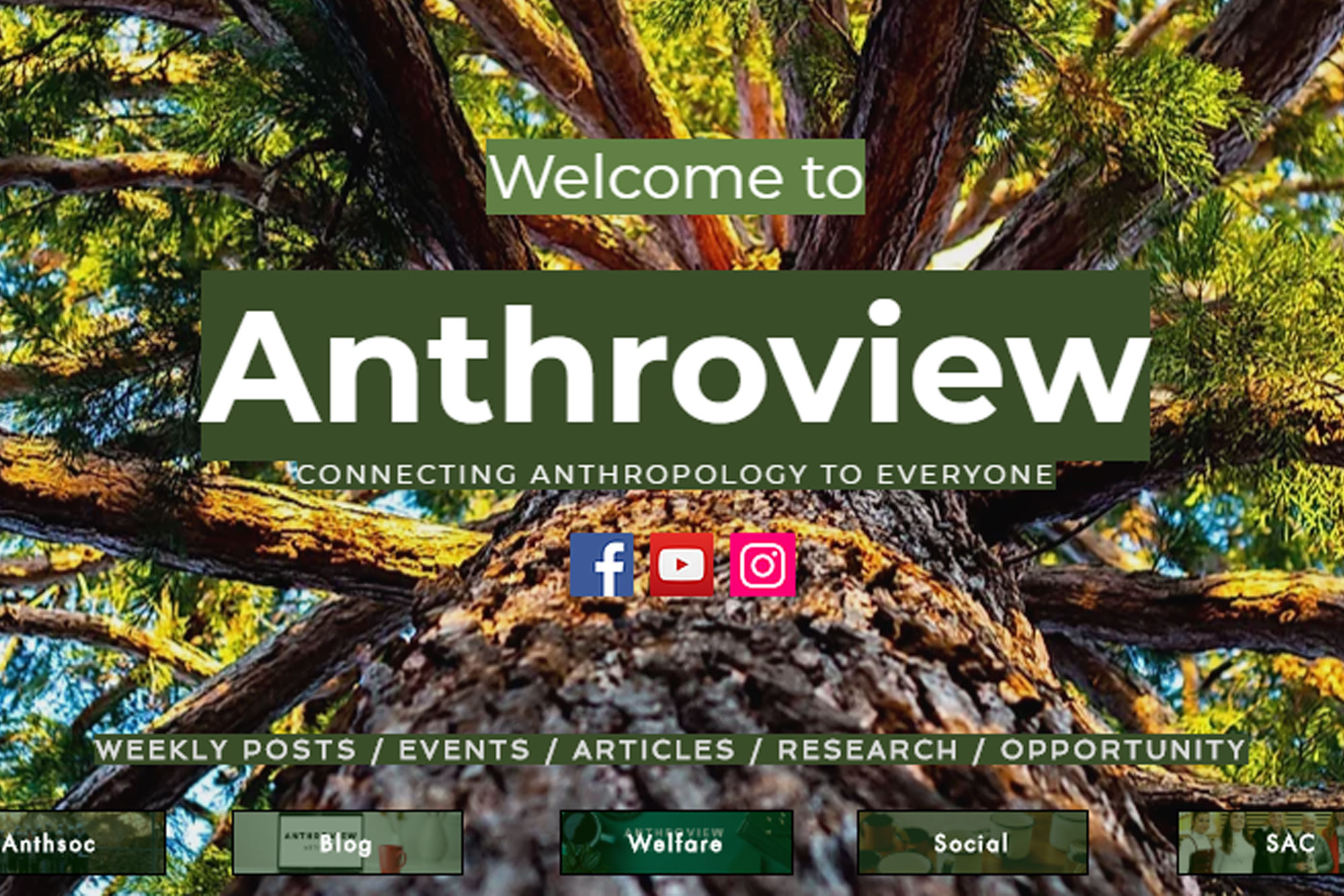Screenshot of Anthroview homepage welcoming users to the site