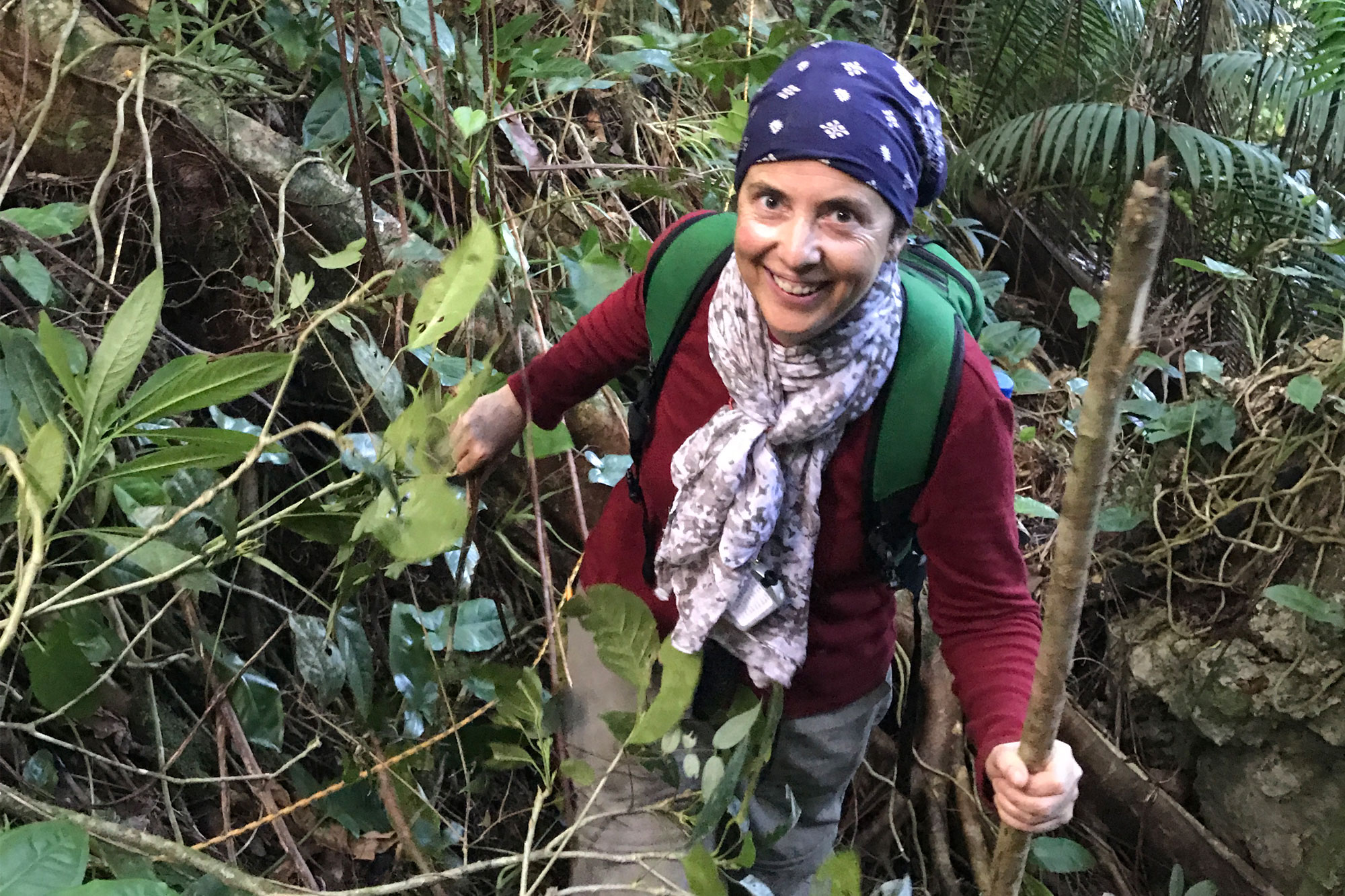 Dr Ina Vandebroek in jungle foliage