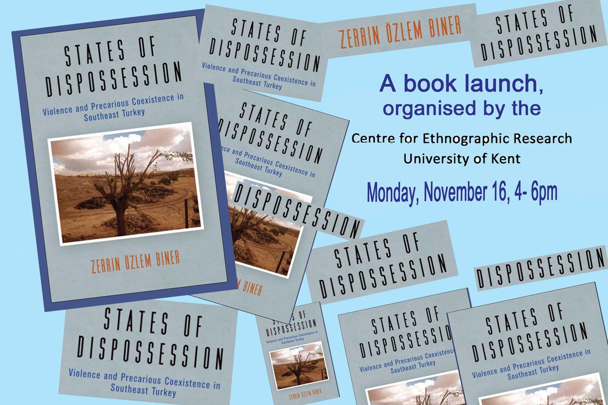 Poster for the book launch featuring images of the book's front cover