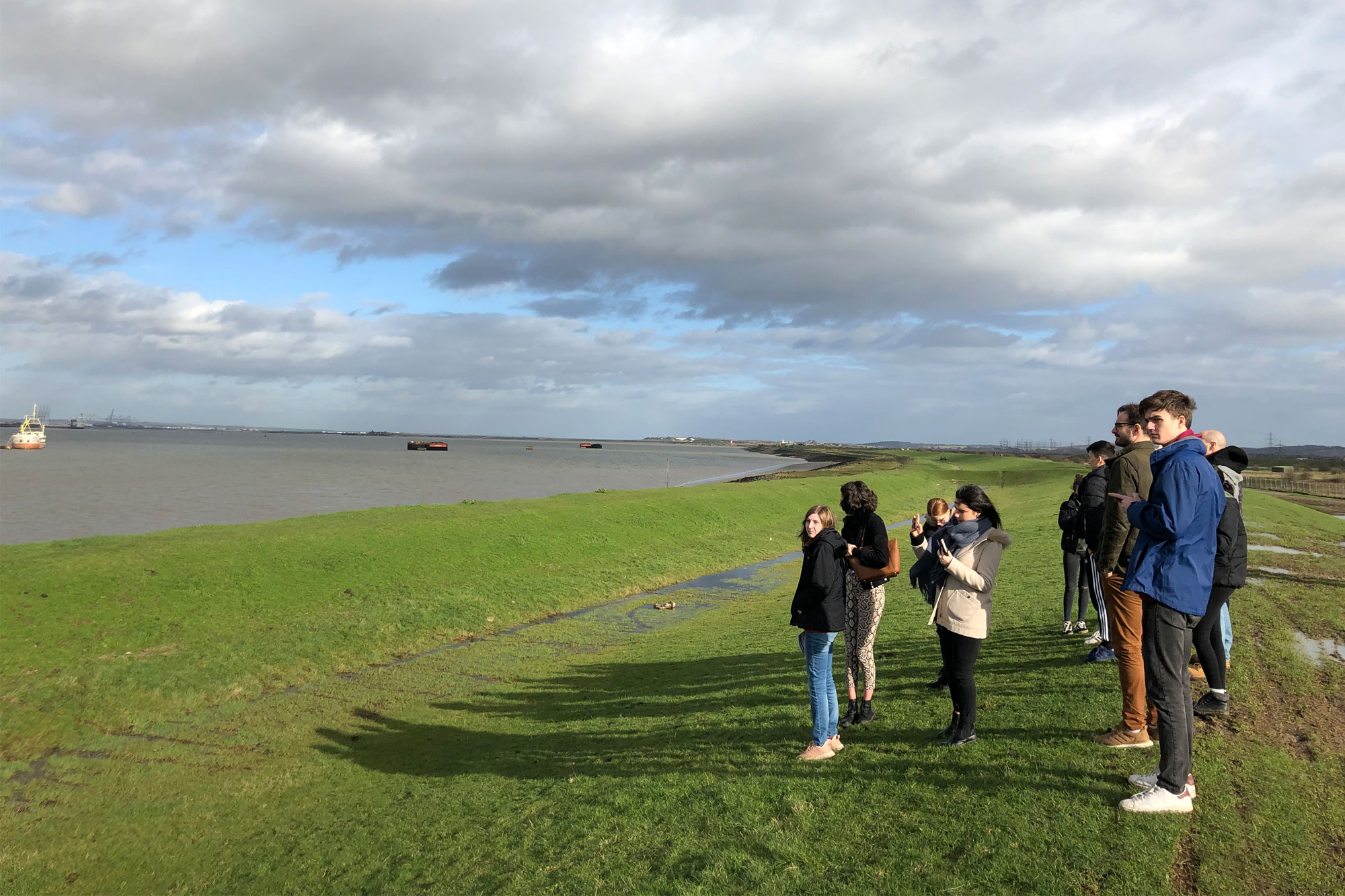 Human Geography students at river Thames flood barrier
