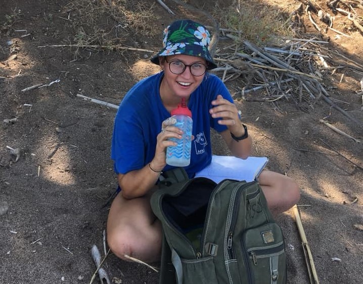 Sicily Fiennes – Masters Research student in Biodiversity Management, takes a rest on a hike.
