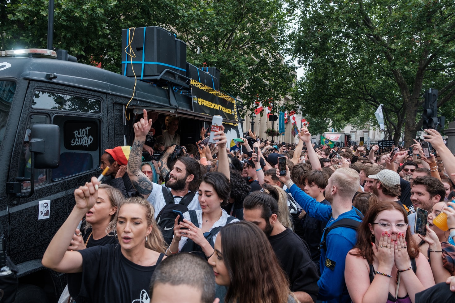 Save our Scene & London Ravers party and protest in Trafalgar Square July 2021 London,