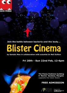 A poster for Genetic Moo's 'Blister Cinema' at GEEK