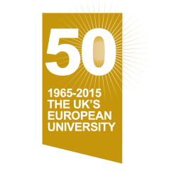 A logo of a ribbon design to celebrate the 50th anniversary of the University of Kent