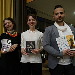 Lesley Gray with her book, The King's Jockey, Anna Schaffer, with her book The Truth About Julia, and Christian Morretti, with his two books L'Attesa delle Isole [The Wait of the Islands] and Che Morte non vi Separi [Till Death Don’t Do Us Part]