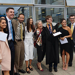 A group of students from Modern Languages, within the School of European Culture and Languages, celebrate graduating in 2017