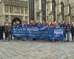The Via Francigena group walk at the starting point, Canterbury Cathedral