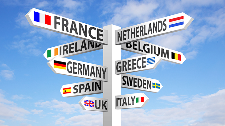 Sign pointing to various European countries