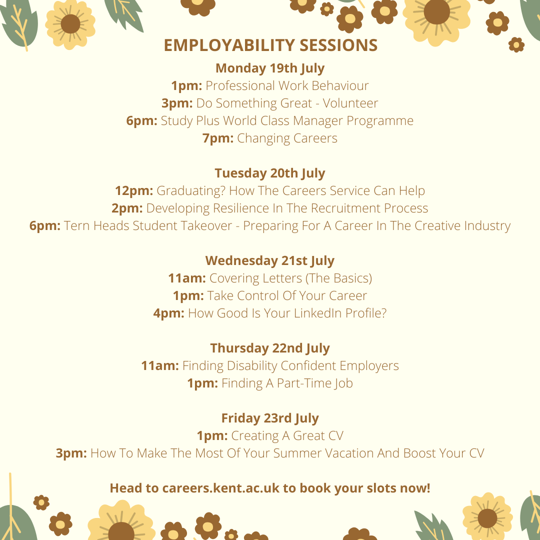 careers events week beginning 19 July