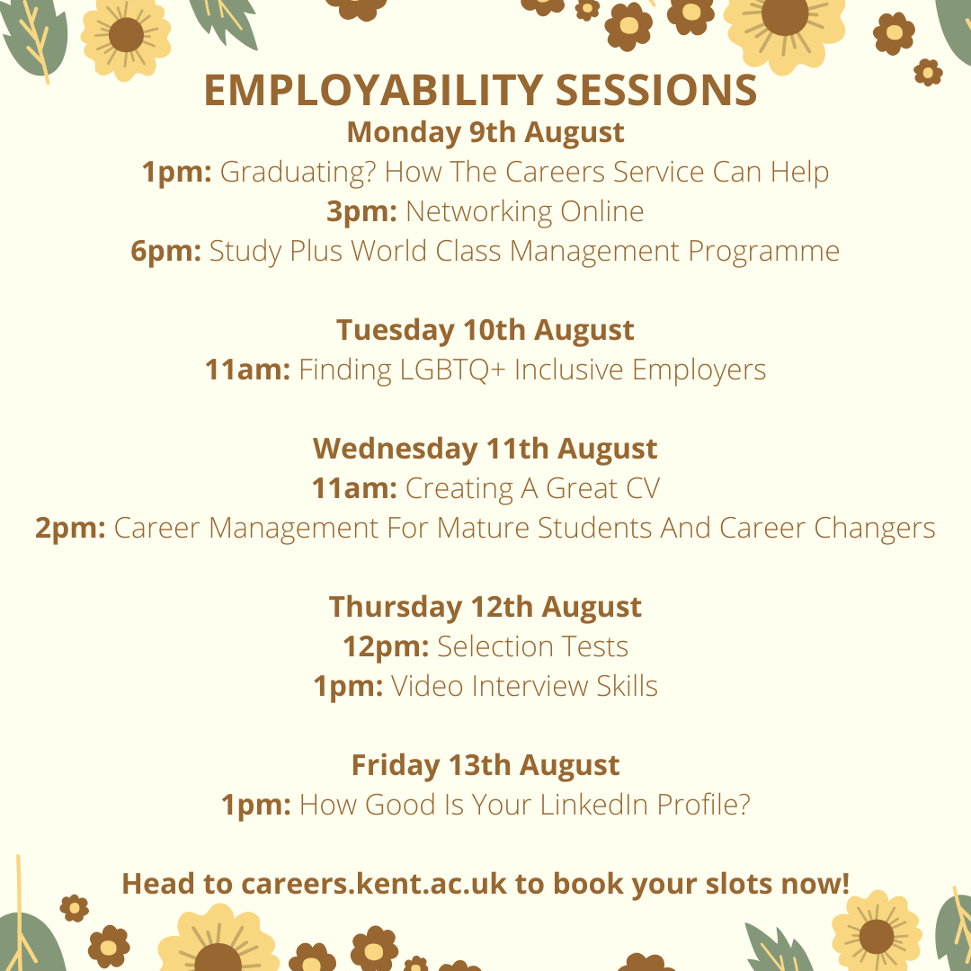 Careers events week beginning 9 August