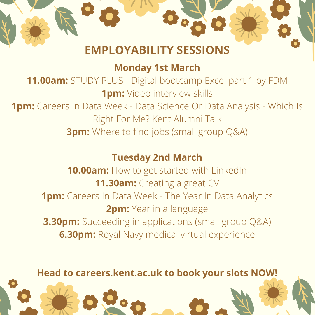 Careers events week beginning 1 March