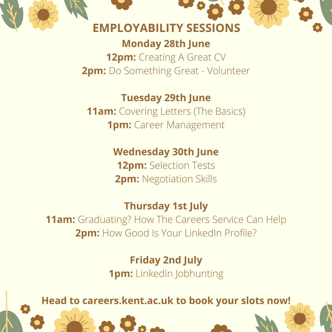 Careers events week beginning 28 June