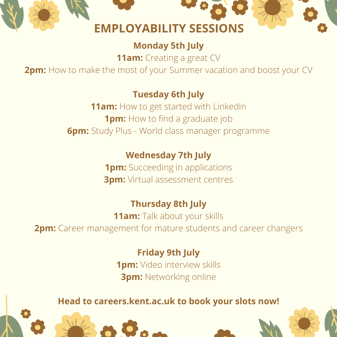 Careers events week beginning 5 July