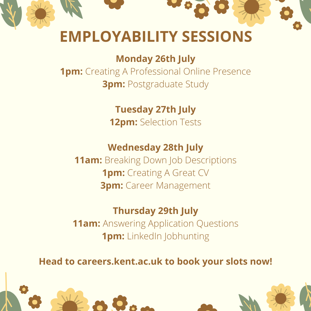 Careers events week beginning 26 July