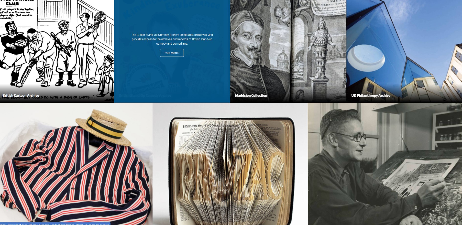 Screenshot of the collections showcase section of the new SC&A homepage, highlighting some of our core collections.