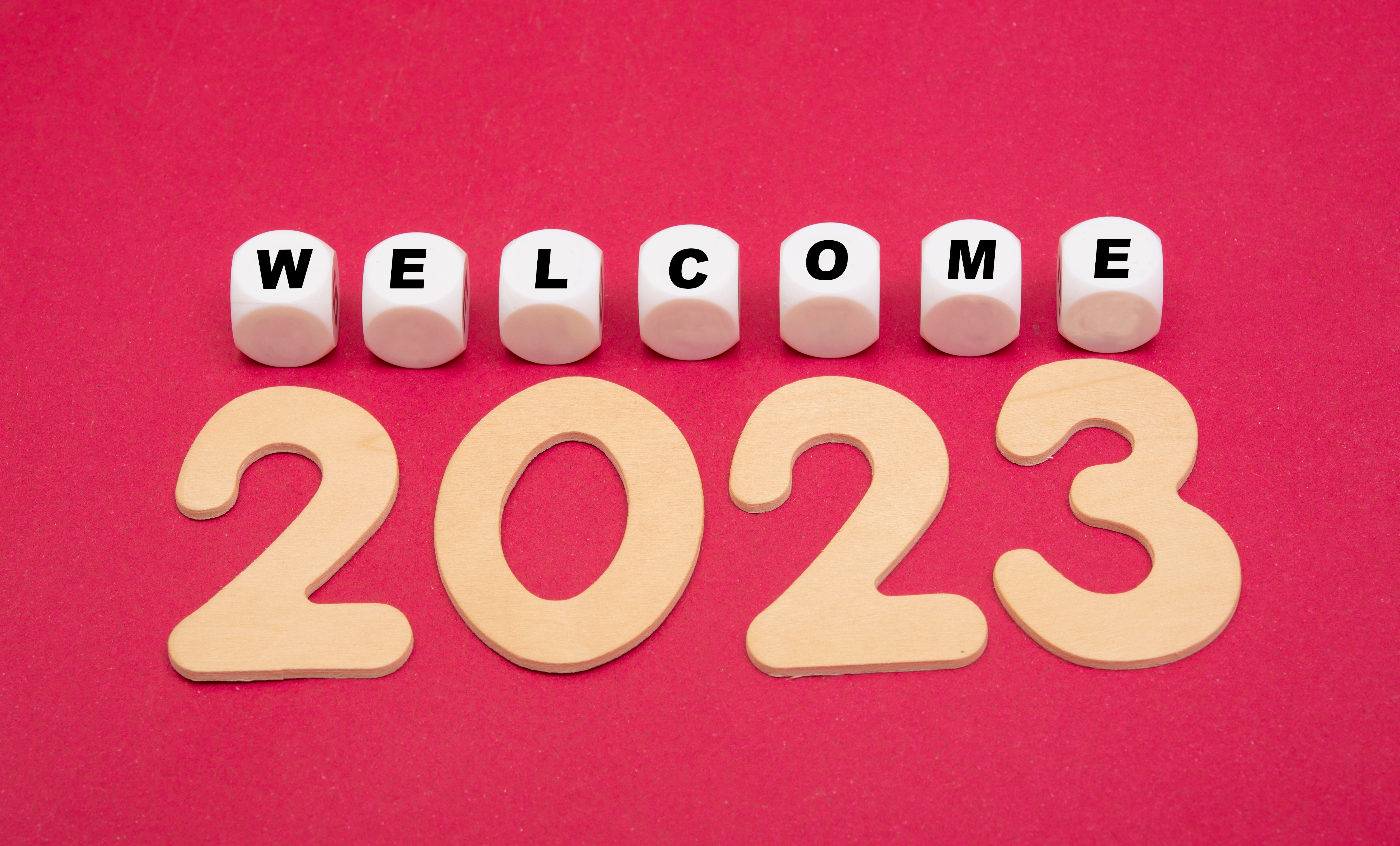 Welcome 2023 on red background