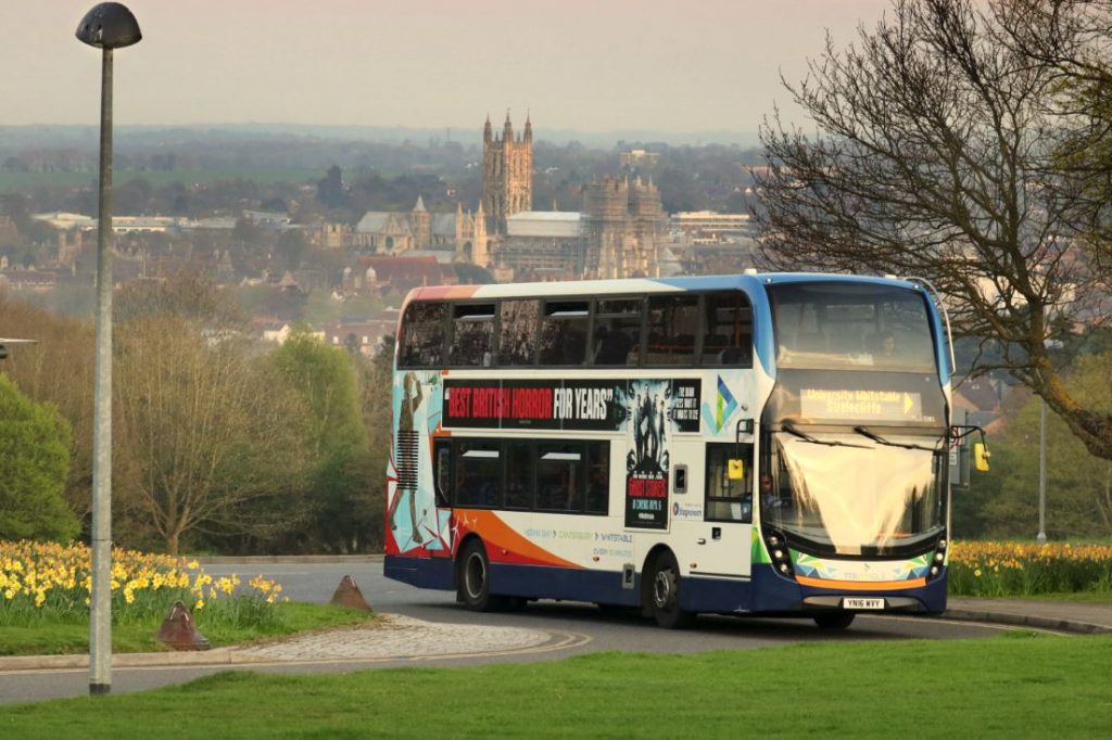 Triangle bus with Cathedral in background