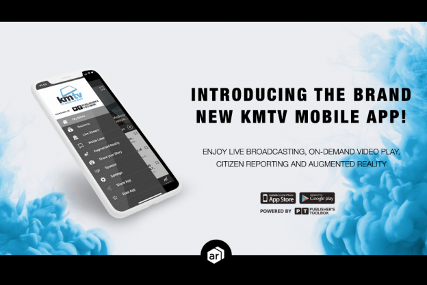 "introducing the brand new KMTV mobile app" with image of phone showing app