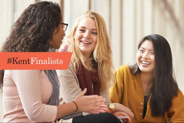 Kent Finalists Campaign branded image with three female students chatting