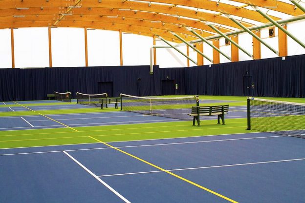 Empty indoor tennis court