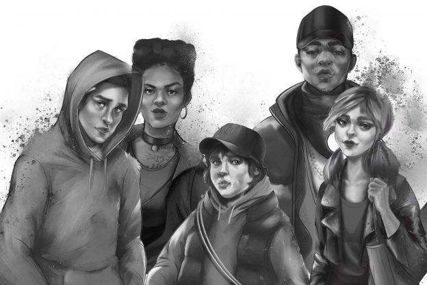 An illustration of five children