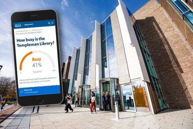 Templeman library plus screen showing library occupancy