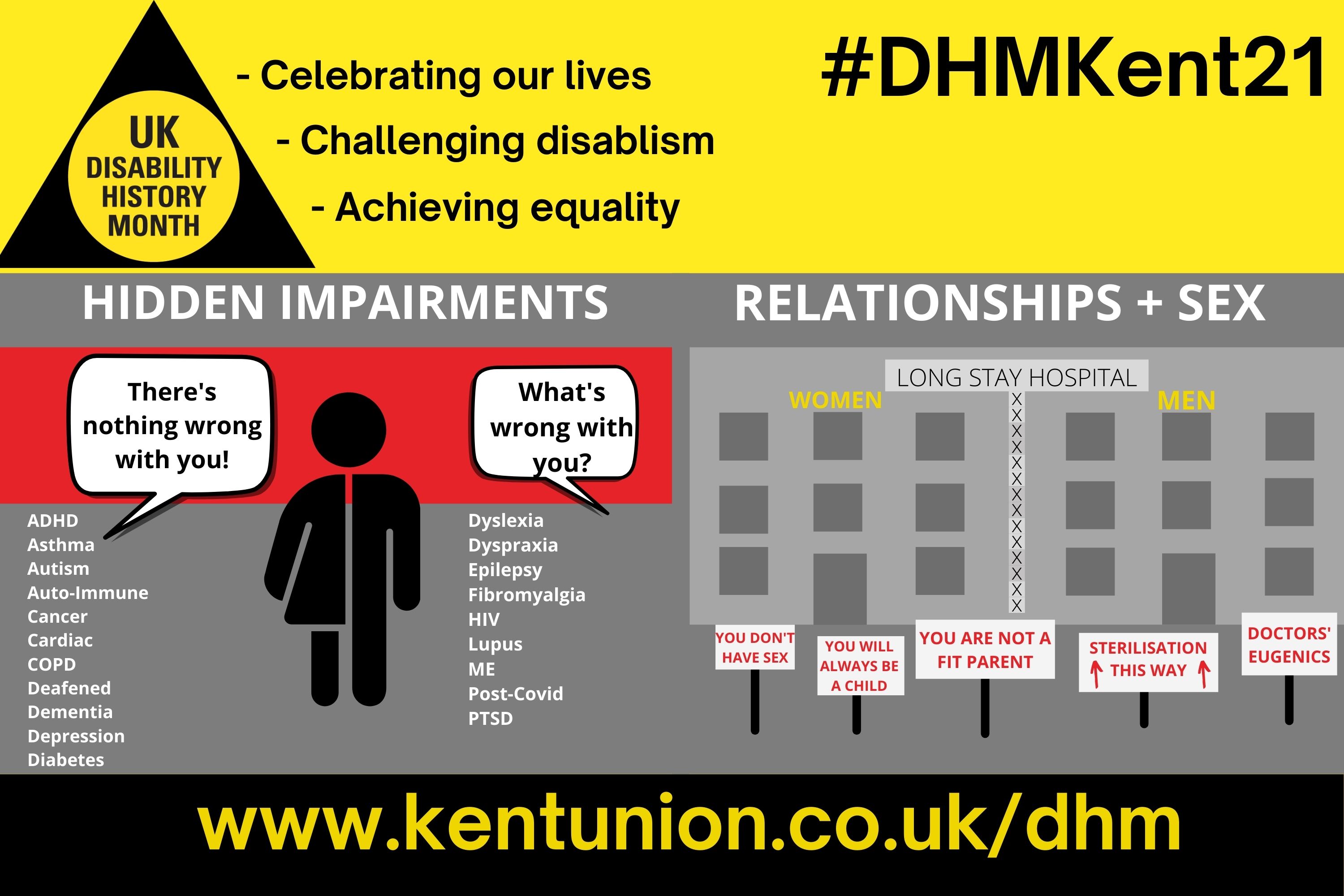 Disability History Month graphic showing hidden impairments and relationships