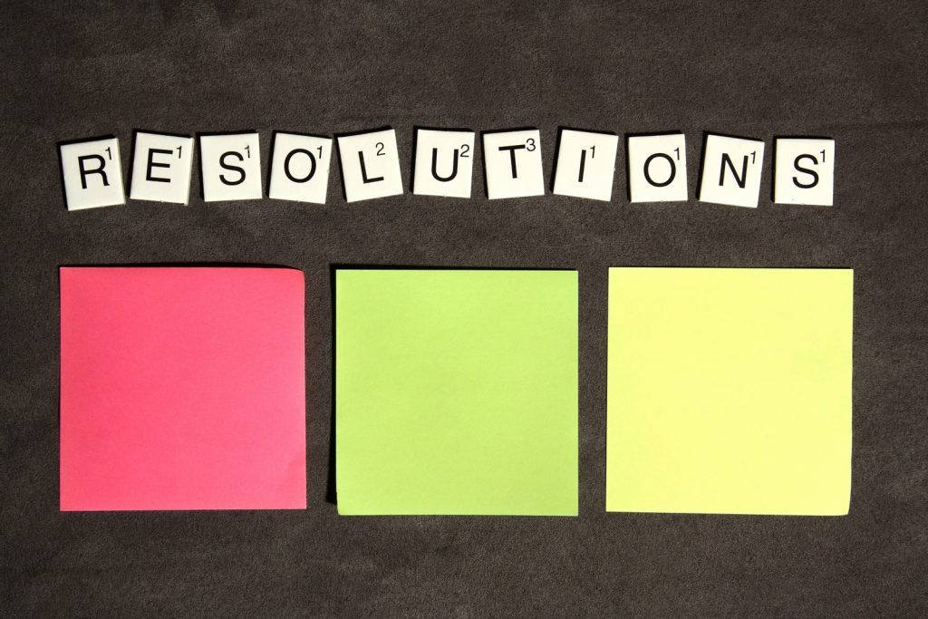 "Resolutions" spelt in scrabble tiles