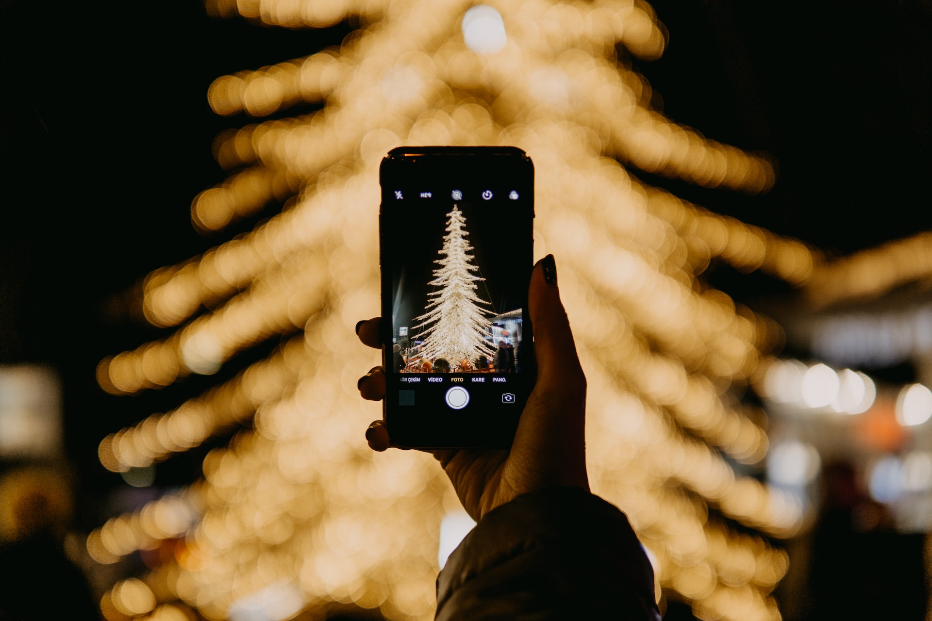 Taking photo of Christmas tree on phone