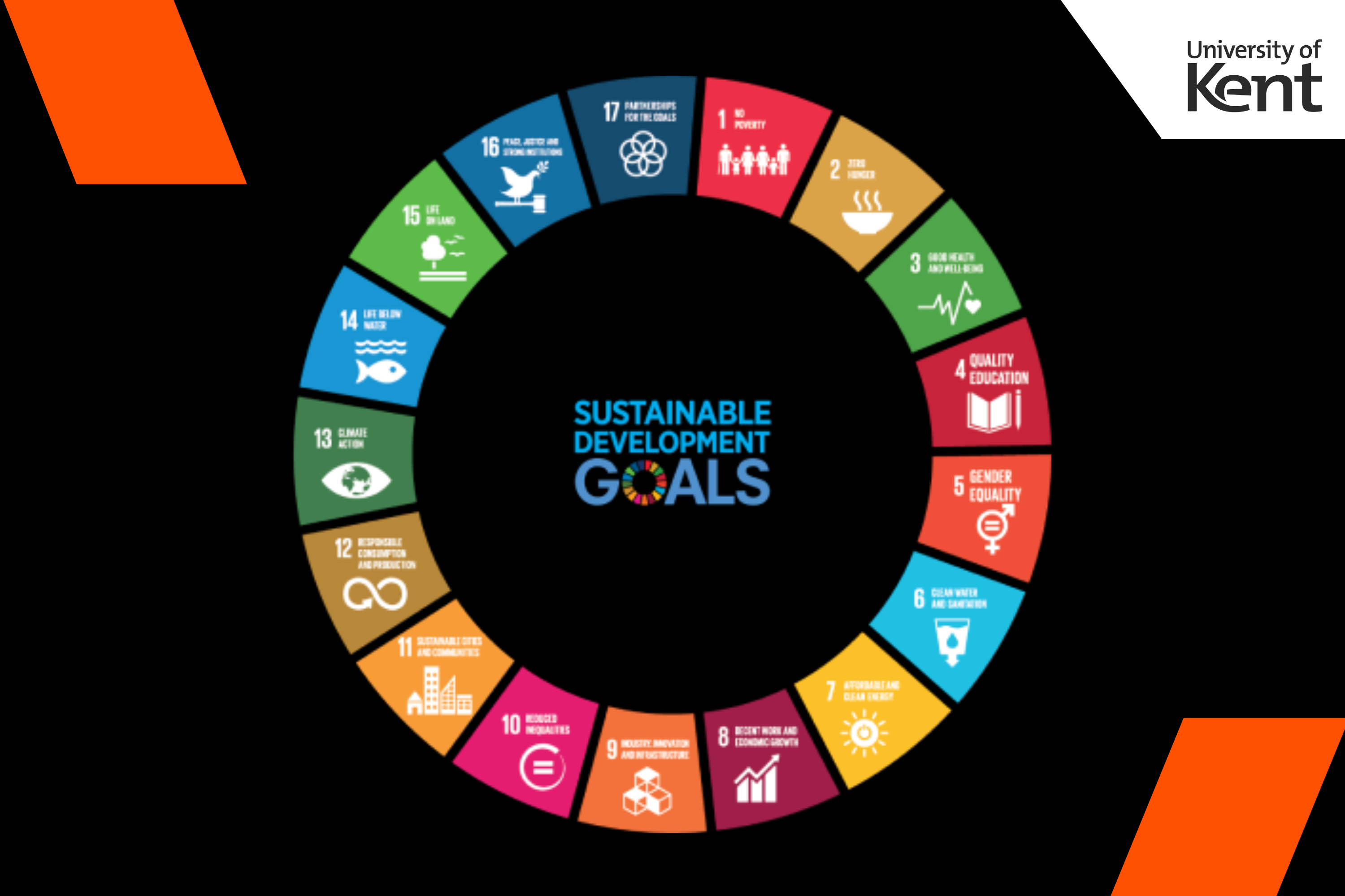 picture of the sustainable development goals mutli colour wheel on a black background