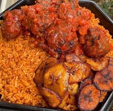 Nigerian Jollof Rice with Plantain and Beef
