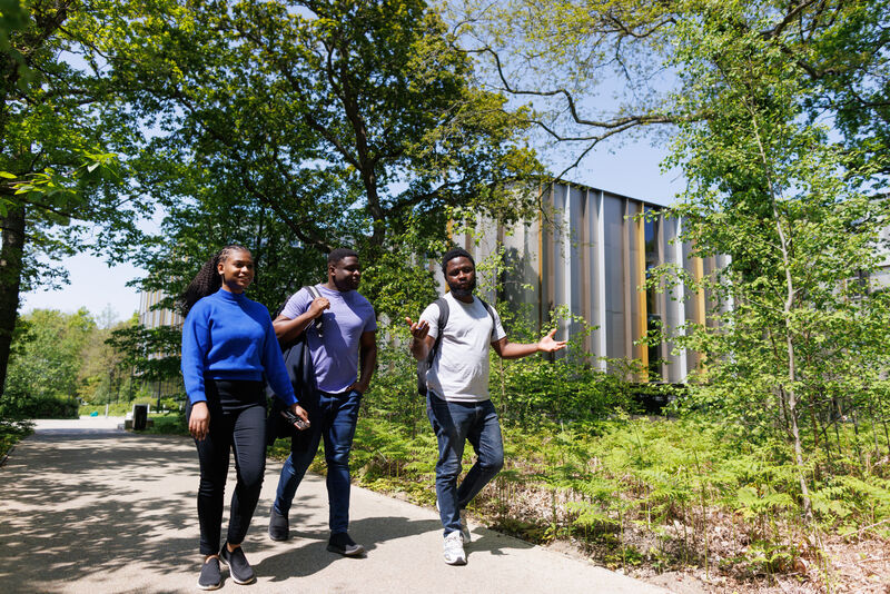 students walking on campus