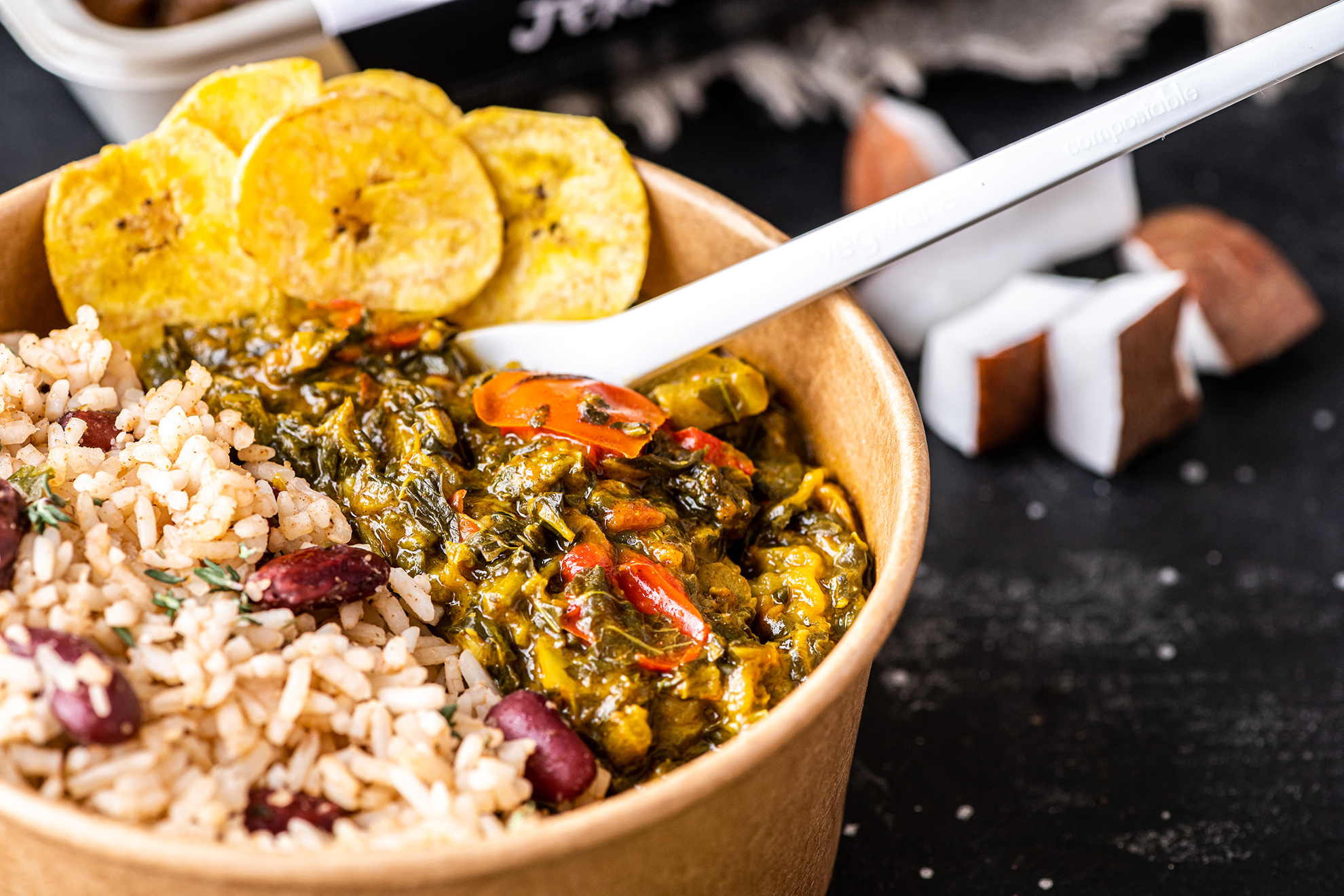 A West Indian dish of rice and peas