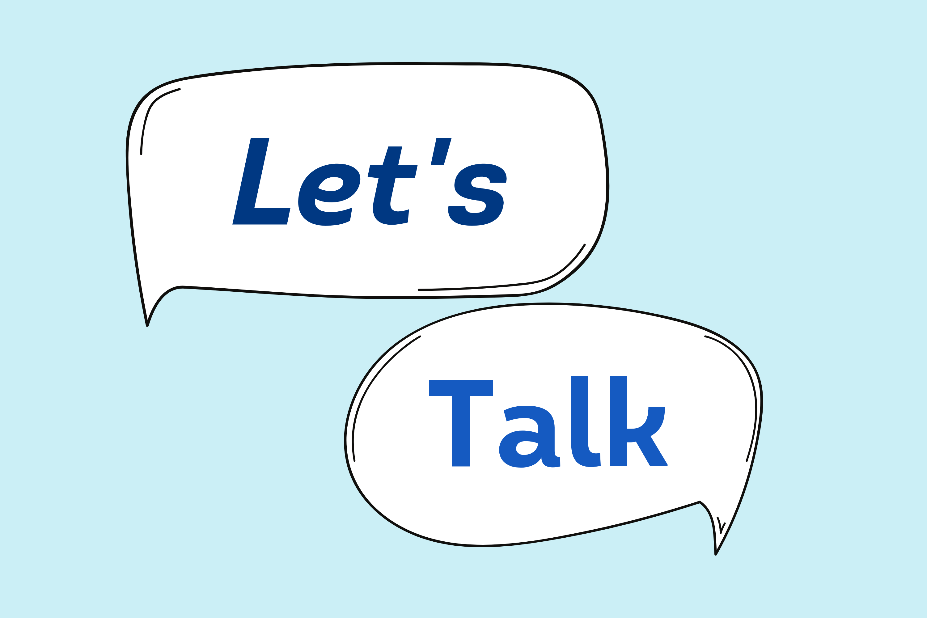 Image of two speech bubbles with the text 'Let's Talk'