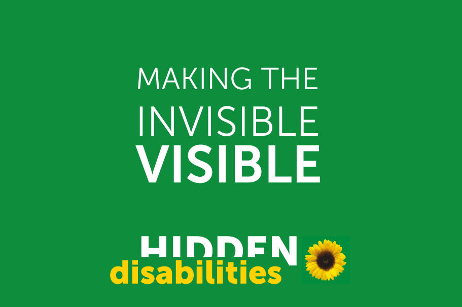 green background with yellow sunflower and text: 'making the invisible visible; hidden disabilities'