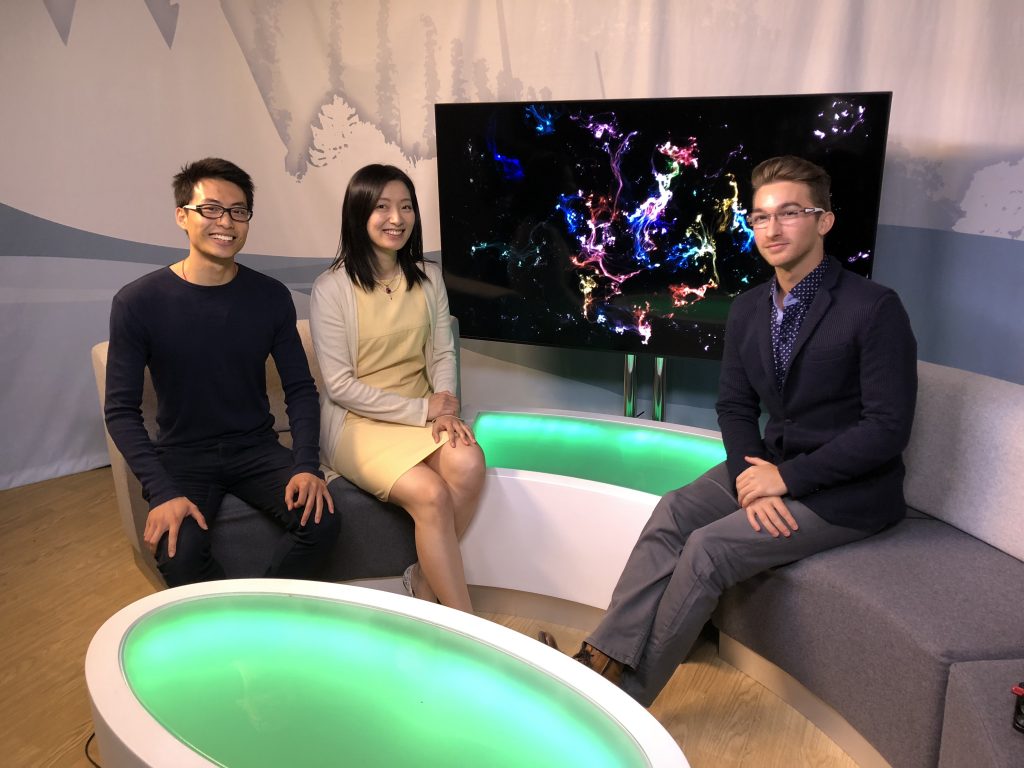 Yuzhau Lin, Caroline Li and Florian Guitton in the Kent TV studio