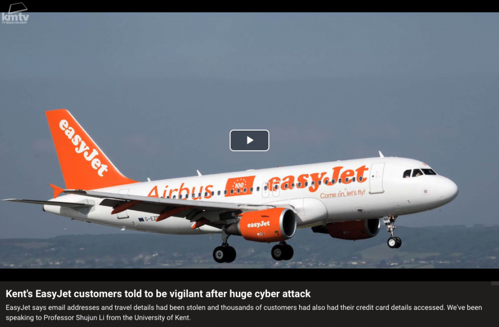 Screenshot of easyJet plane illustrating video of cyber attack advice