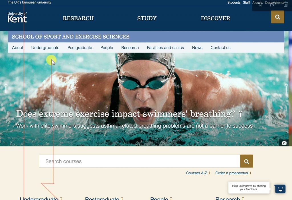 School of Sport and Exercise Sciences homepage screenshot